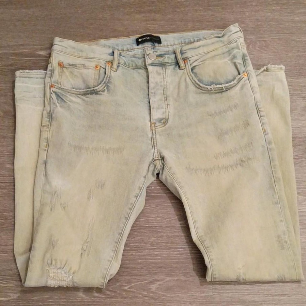 Purple Brand light wash distressed jeans